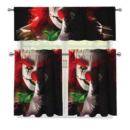 Halloween Smiling Clown Print 3 Piece Kitchen Curtains
