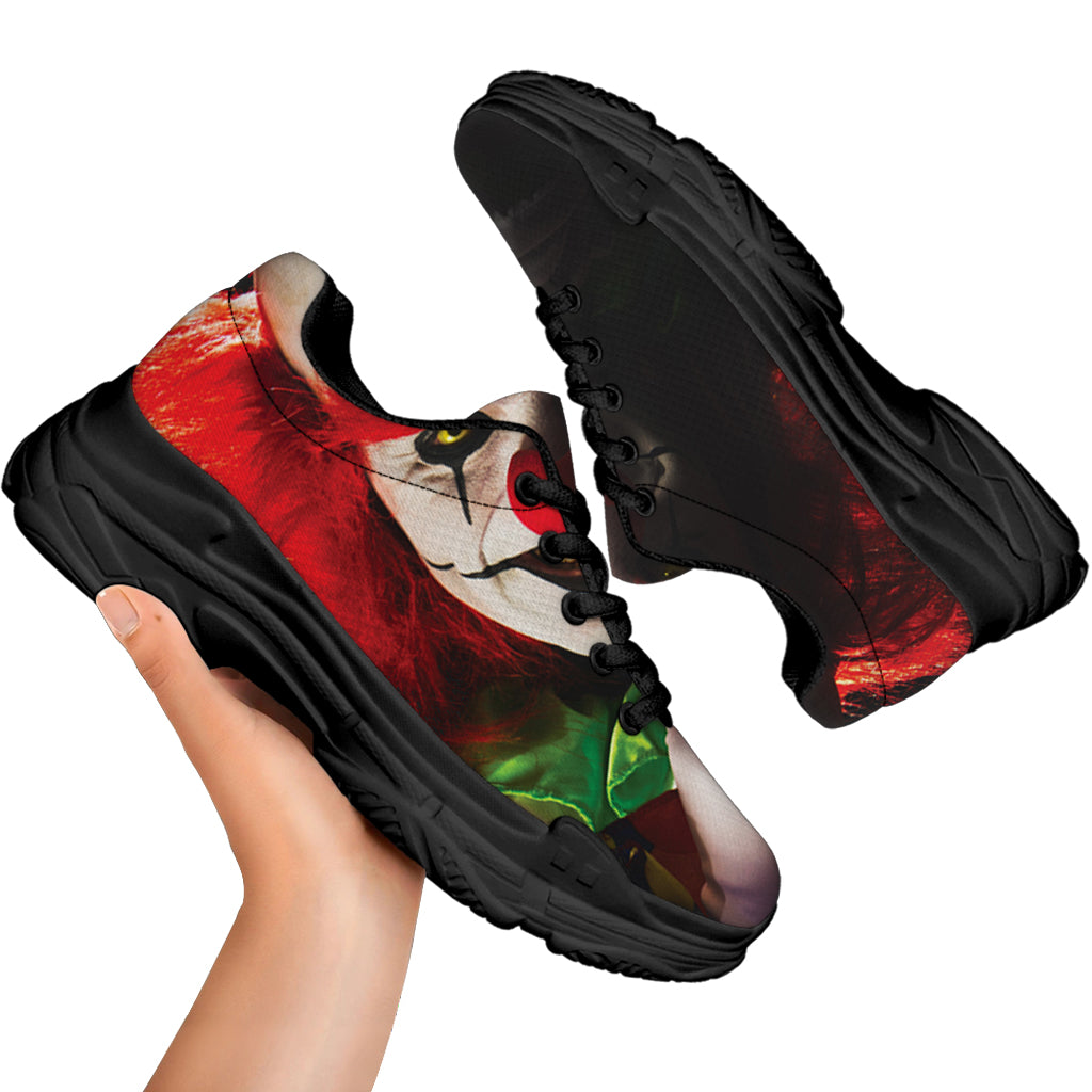 Halloween Smiling Clown Print Black Chunky Shoes
