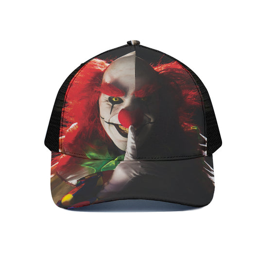 Halloween Smiling Clown Print Black Mesh Trucker Cap