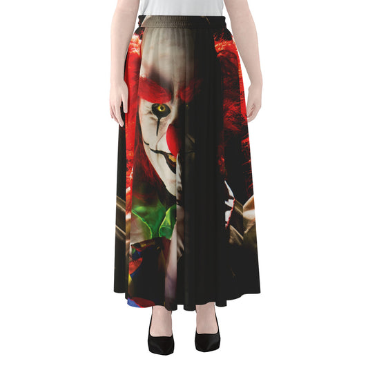 Halloween Smiling Clown Print Chiffon Maxi Skirt
