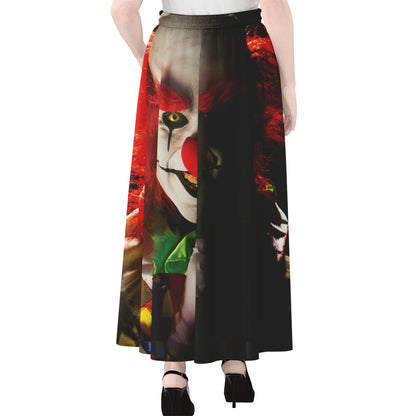 Halloween Smiling Clown Print Chiffon Maxi Skirt