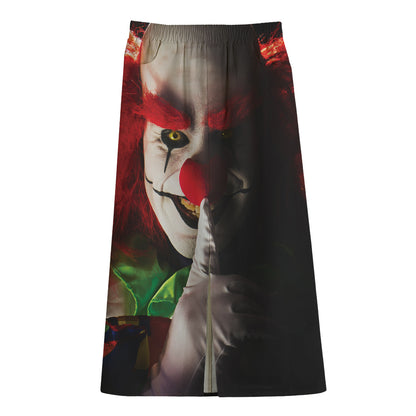 Halloween Smiling Clown Print Cotton Front Slit Maxi Skirt
