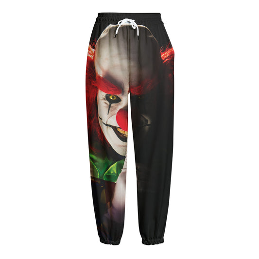 Halloween Smiling Clown Print Fleece Lined Knit Pants