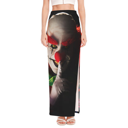 Halloween Smiling Clown Print High Slit Maxi Skirt