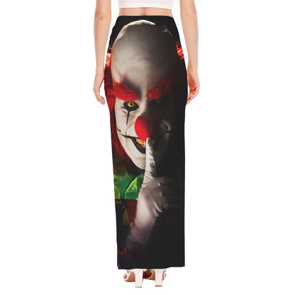 Halloween Smiling Clown Print High Slit Maxi Skirt