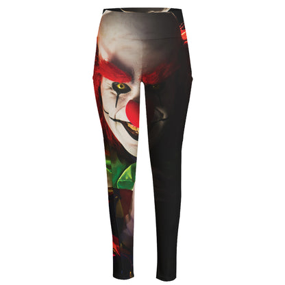 Halloween Smiling Clown Print High-Waisted Pocket Leggings
