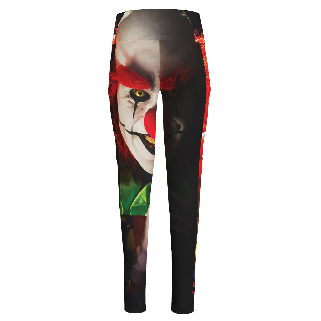 Halloween Smiling Clown Print High-Waisted Pocket Leggings