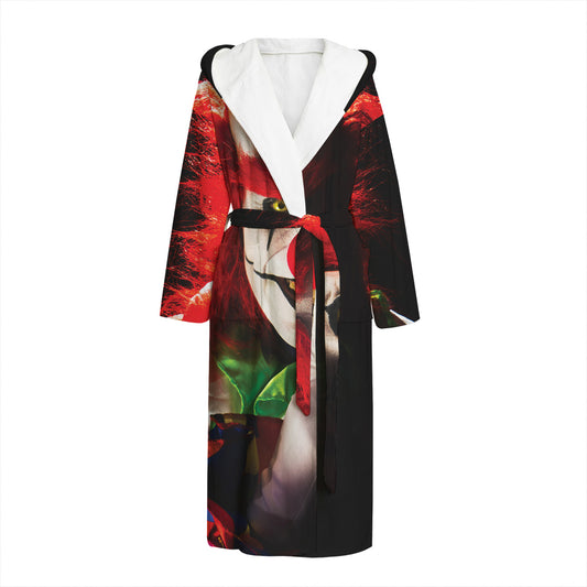 Halloween Smiling Clown Print Hooded Bathrobe