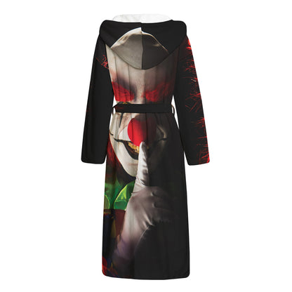 Halloween Smiling Clown Print Hooded Bathrobe