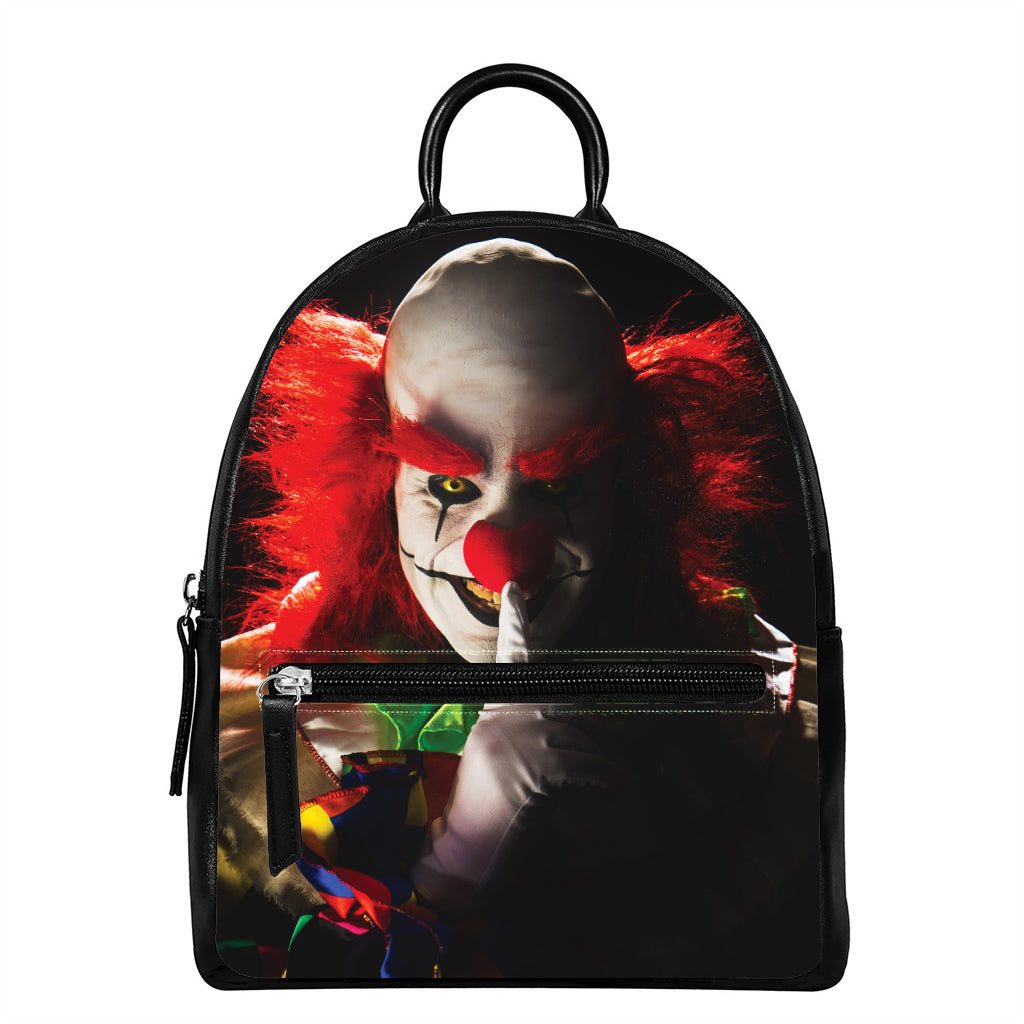 Halloween Smiling Clown Print Leather Backpack