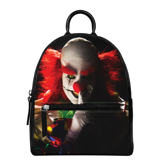 Halloween Smiling Clown Print Leather Backpack