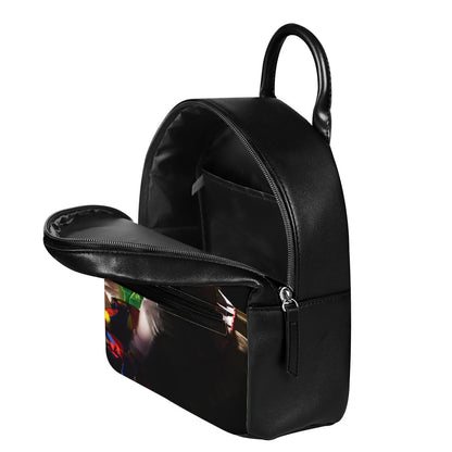 Halloween Smiling Clown Print Leather Backpack