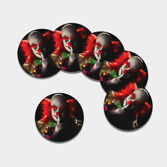 Halloween Smiling Clown Print Leather Coaster Set