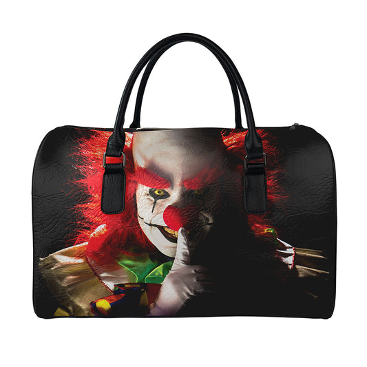 Halloween Smiling Clown Print Leather Duffle Bag