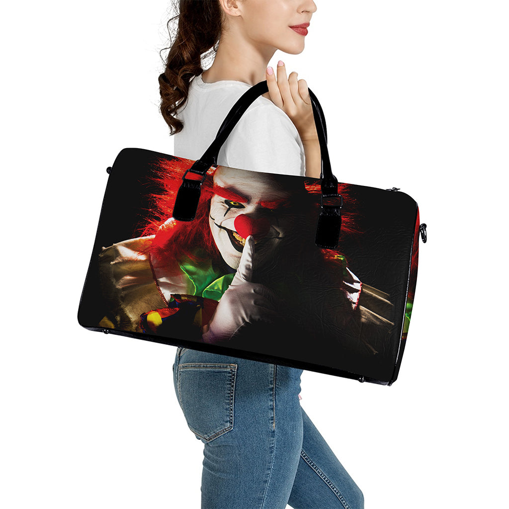 Halloween Smiling Clown Print Leather Duffle Bag