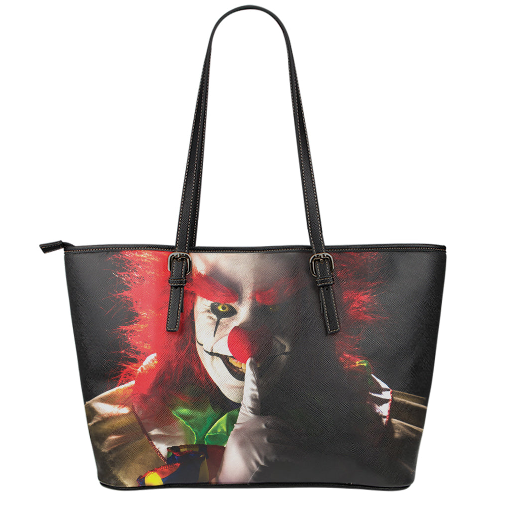 Halloween Smiling Clown Print Leather Tote Bag