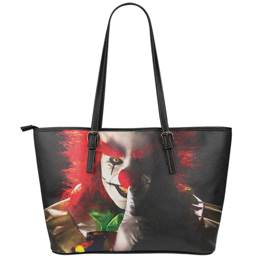 Halloween Smiling Clown Print Leather Tote Bag