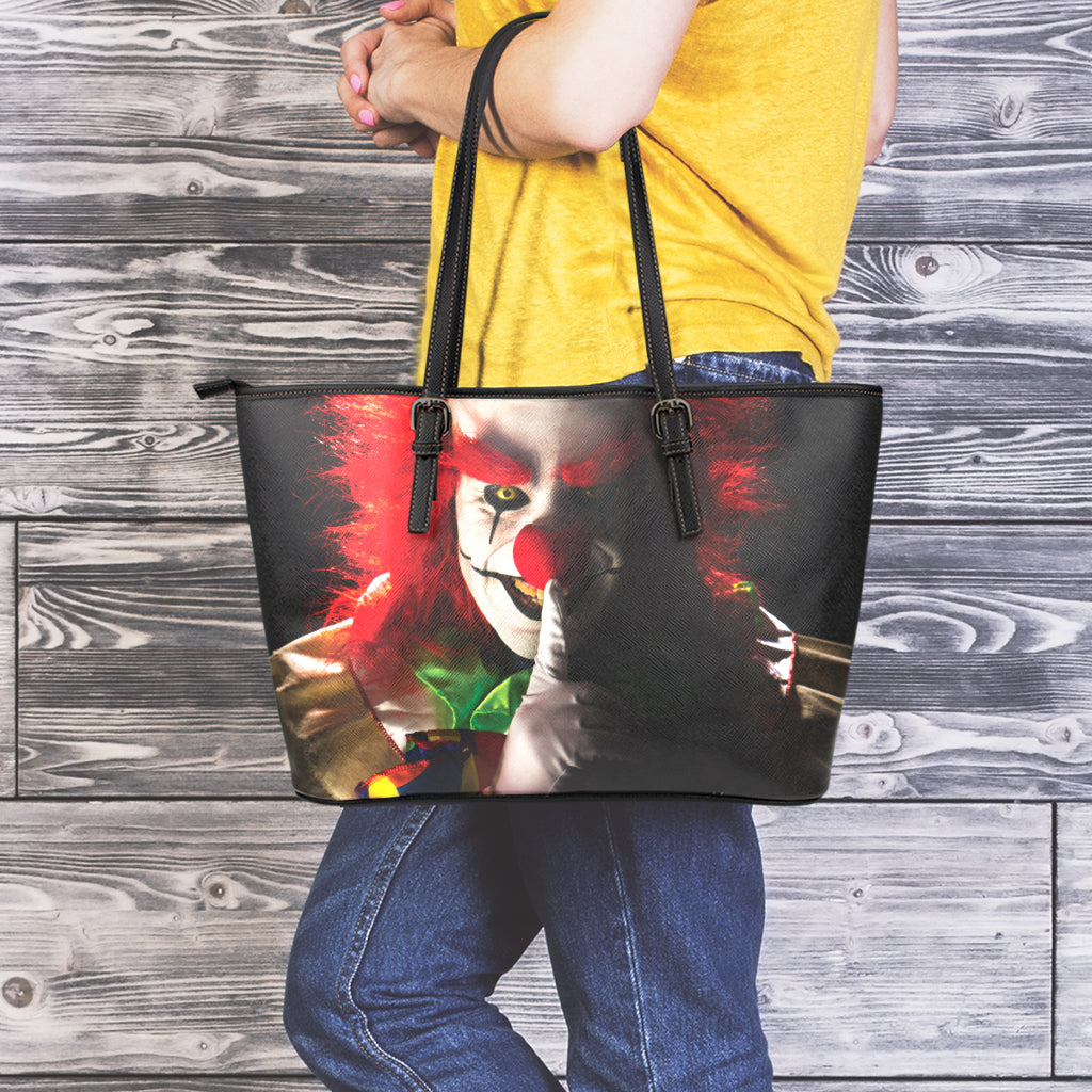 Halloween Smiling Clown Print Leather Tote Bag