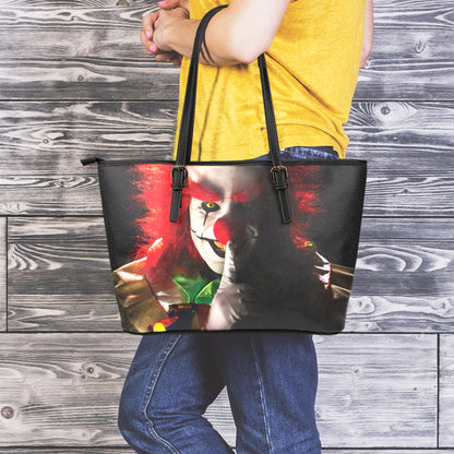 Halloween Smiling Clown Print Leather Tote Bag