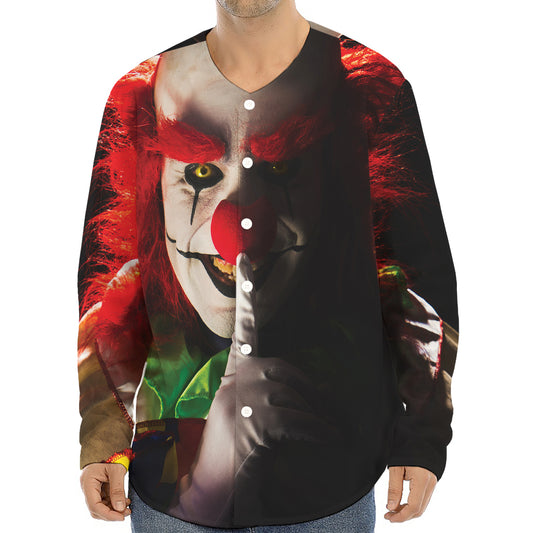 Halloween Smiling Clown Print Long Sleeve Baseball Jersey