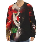 Halloween Smiling Clown Print Long Sleeve Baseball Jersey