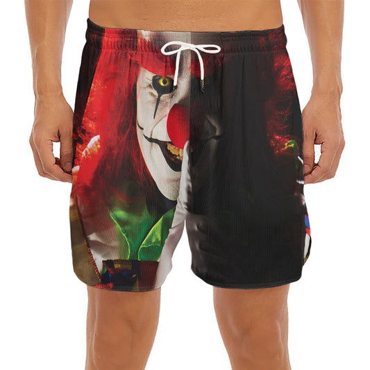 Halloween Smiling Clown Print Men's Split Running Shorts
