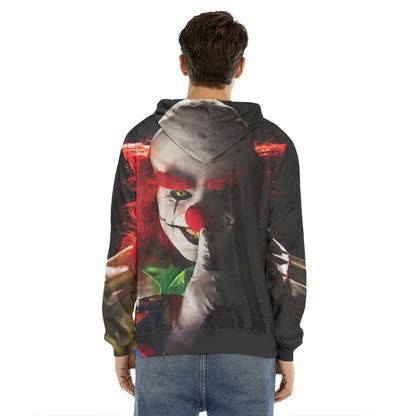 Halloween Smiling Clown Print Men's Velvet Pullover Hoodie