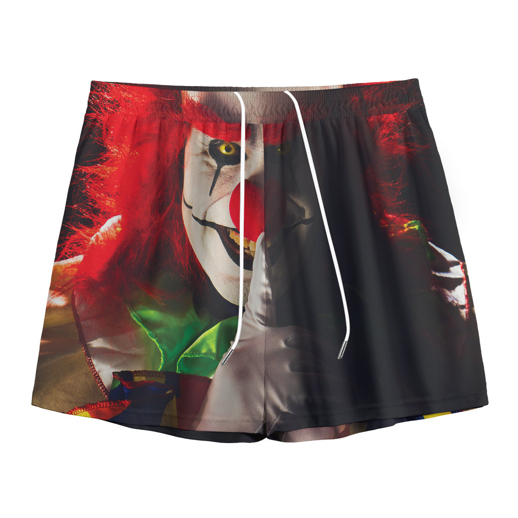 Halloween Smiling Clown Print Mesh Shorts