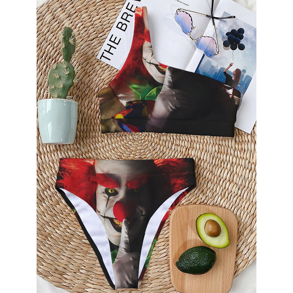 Halloween Smiling Clown Print One Shoulder Bikini Top