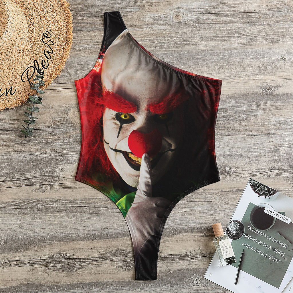 Halloween Smiling Clown Print One Shoulder Bodysuit