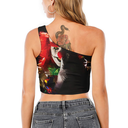 Halloween Smiling Clown Print One Shoulder Crop Top