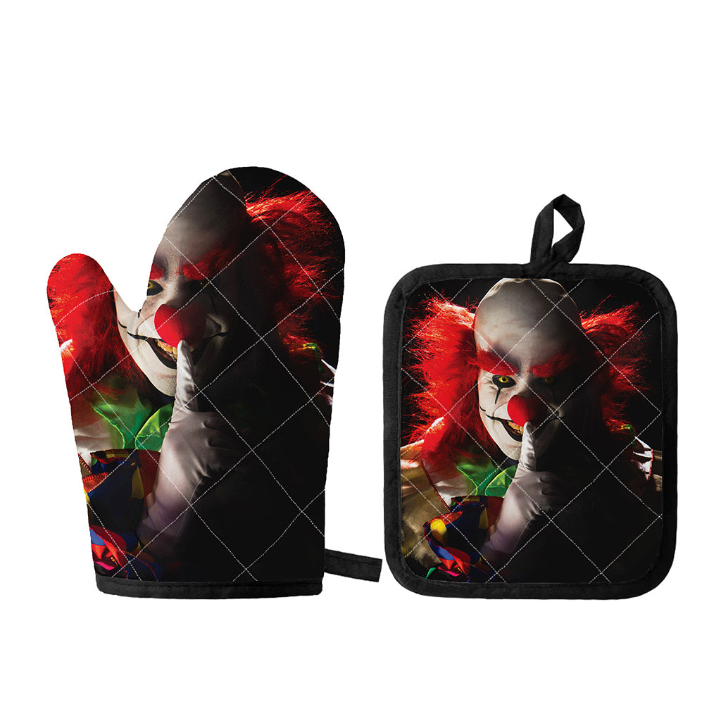 Halloween Smiling Clown Print Oven Mitt And Pot Holder Set