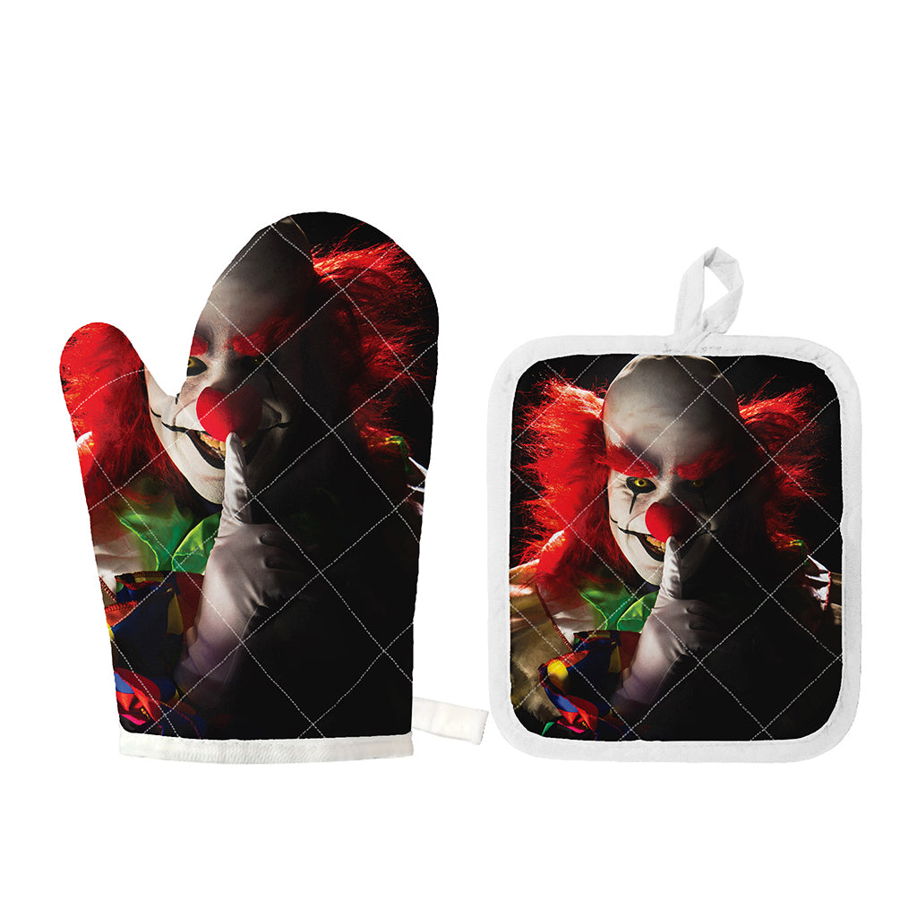 Halloween Smiling Clown Print Oven Mitt And Pot Holder Set