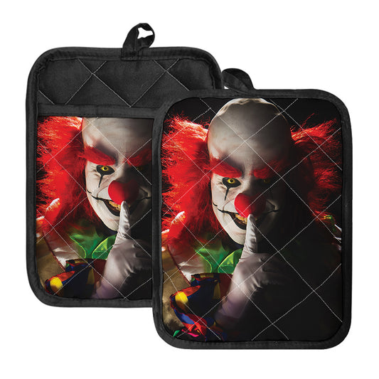 Halloween Smiling Clown Print Pot Holders With Pocket
