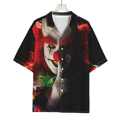 Halloween Smiling Clown Print Rayon Hawaiian Shirt
