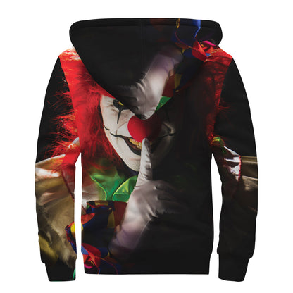 Halloween Smiling Clown Print Sherpa Lined Zip Up Hoodie
