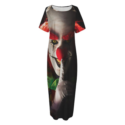 Halloween Smiling Clown Print Short Sleeve Long Nightdress