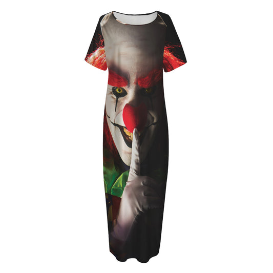 Halloween Smiling Clown Print Short Sleeve Long Nightdress