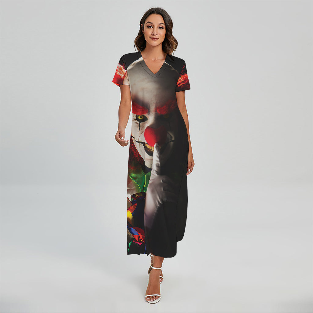 Halloween Smiling Clown Print Short Sleeve Maxi Dress