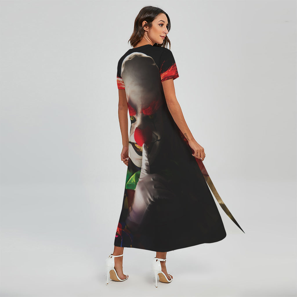 Halloween Smiling Clown Print Short Sleeve Maxi Dress