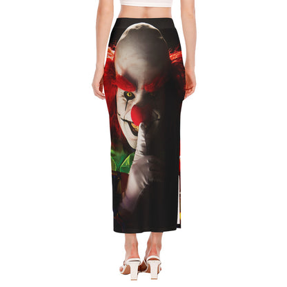 Halloween Smiling Clown Print Side Slit Maxi Skirt