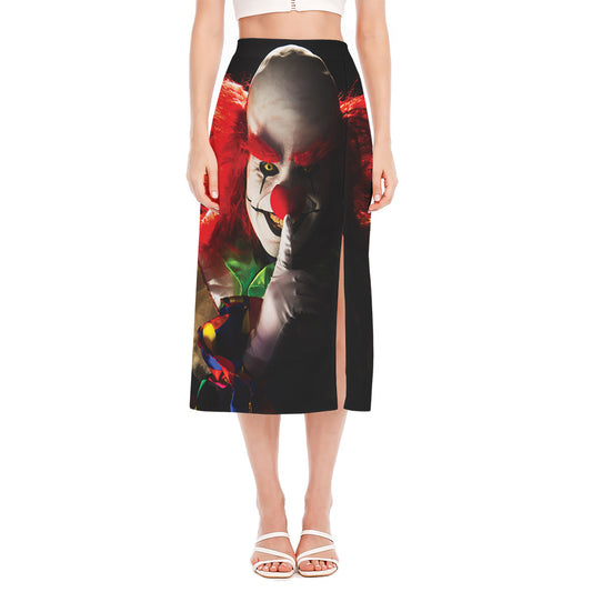 Halloween Smiling Clown Print Side Slit Midi Skirt
