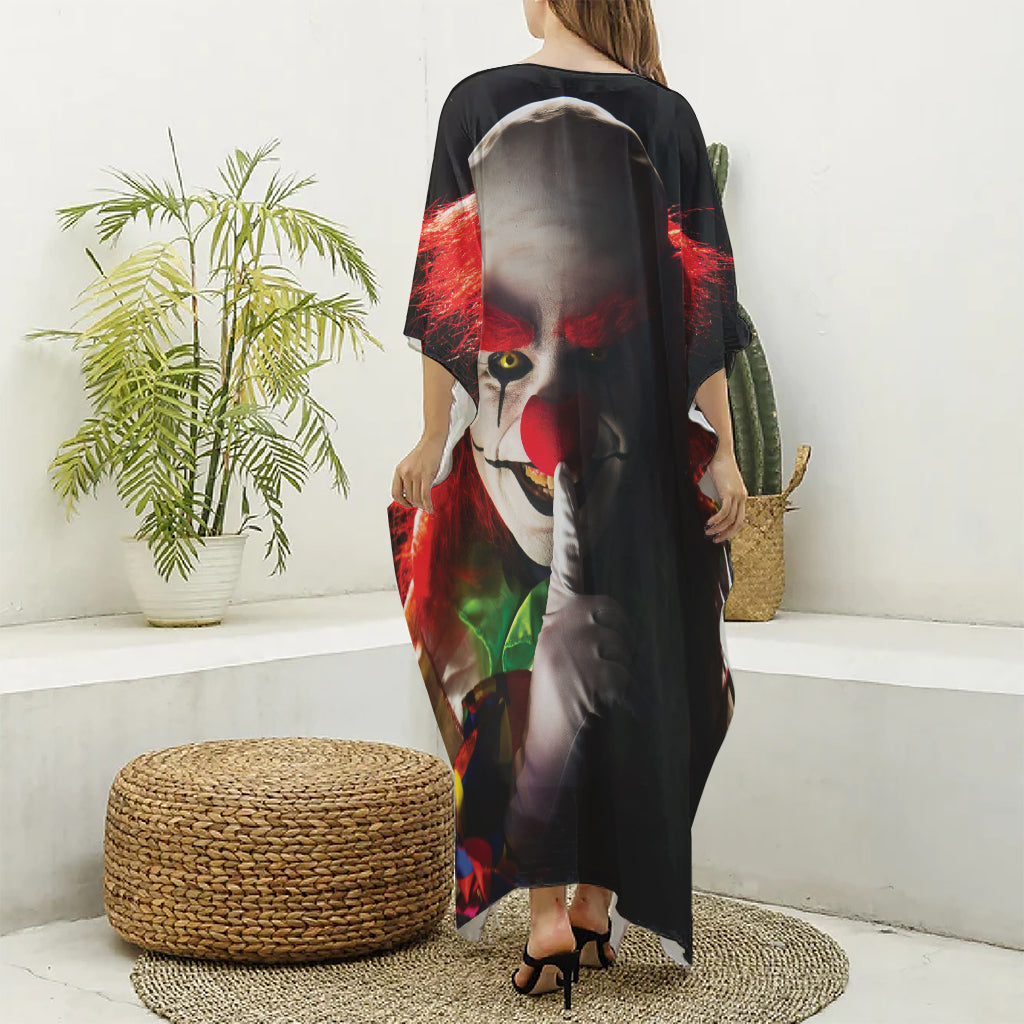 Halloween Smiling Clown Print Silk V-Neck Kaftan Dress