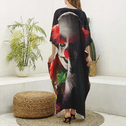 Halloween Smiling Clown Print Silk V-Neck Kaftan Dress