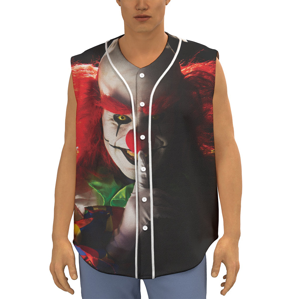 Halloween Smiling Clown Print Sleeveless Baseball Jersey