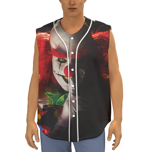 Halloween Smiling Clown Print Sleeveless Baseball Jersey