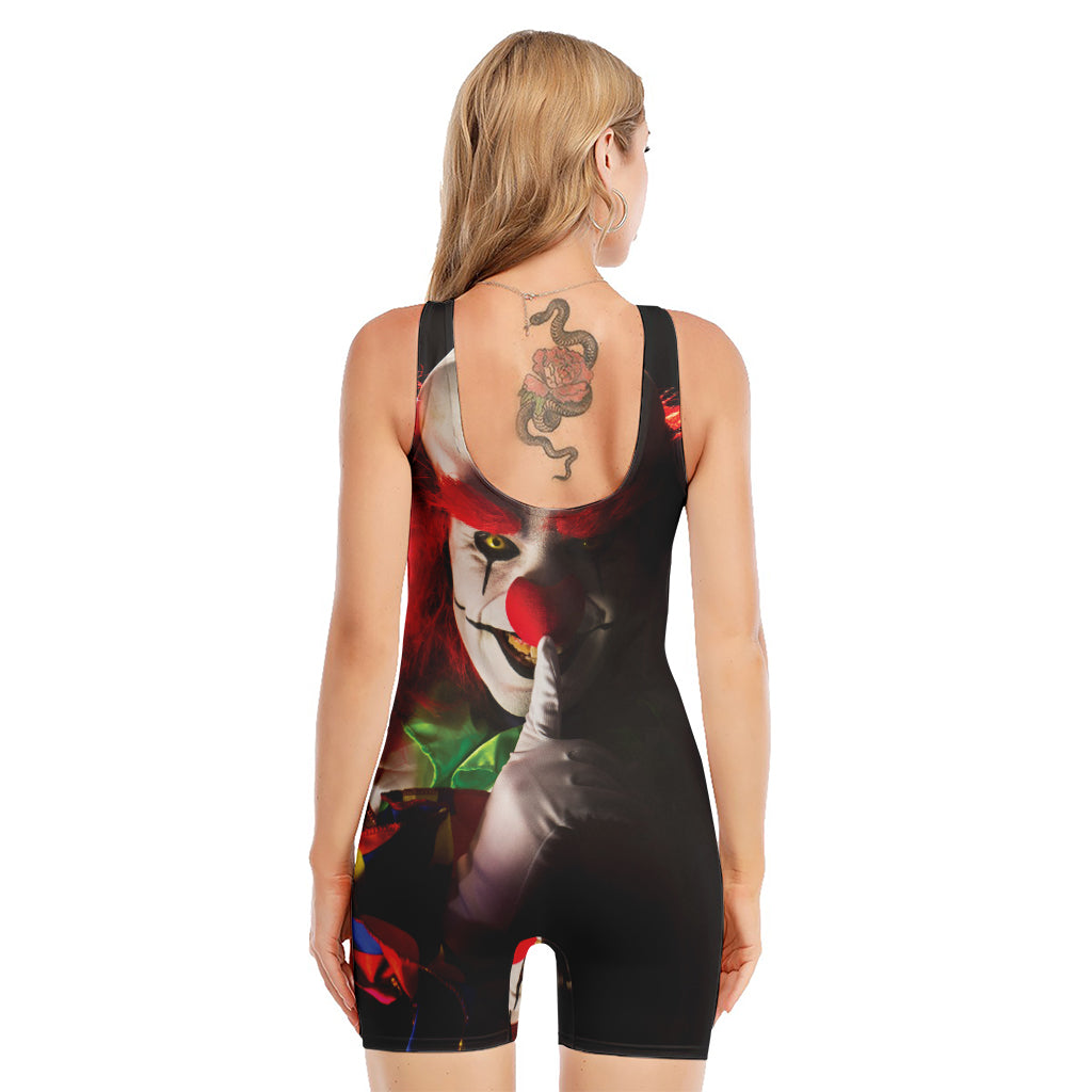 Halloween Smiling Clown Print Sleeveless One Piece Swimsuit