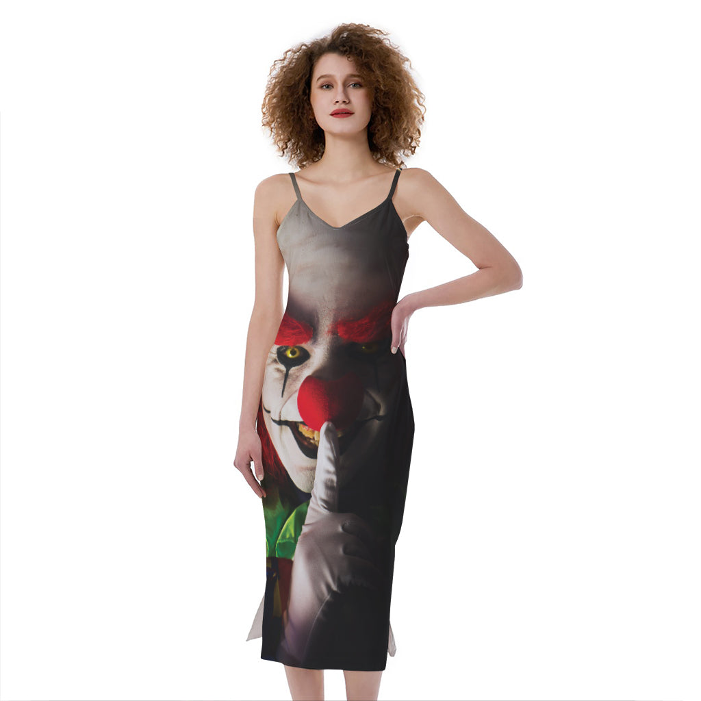 Halloween Smiling Clown Print Slim Fit Midi Cami Dress