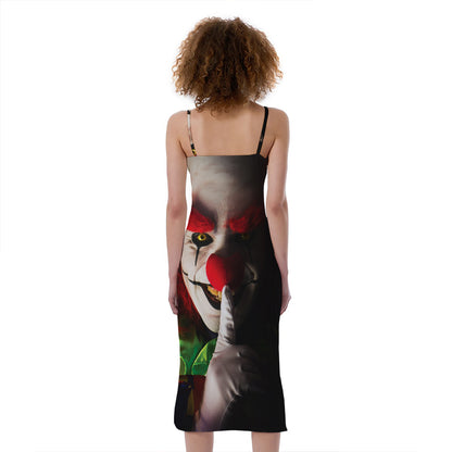 Halloween Smiling Clown Print Slim Fit Midi Cami Dress