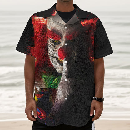 Halloween Smiling Clown Print Textured Short Sleeve Shirt